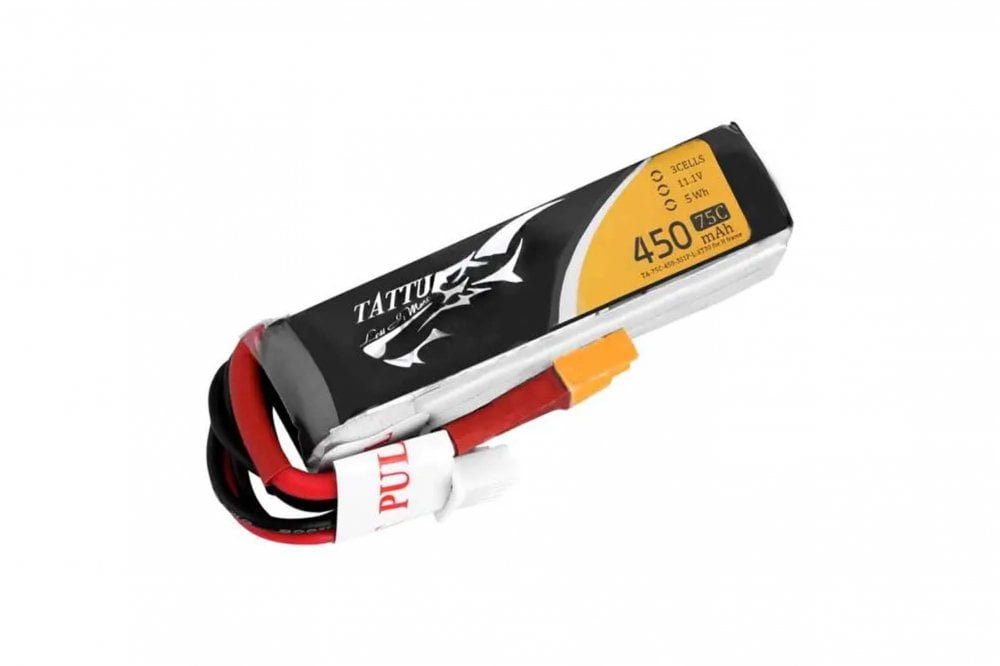 Gens Ace- Tattu- 450mAh 75C 3S1P 11.1V Lipo with XT30 Long Pack