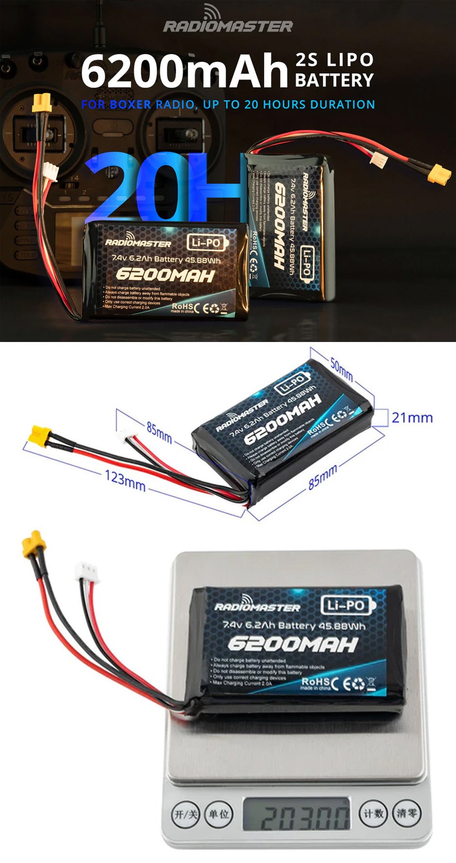 RadioMaster - 2S 7.4V 6200mAh Lipo Battery