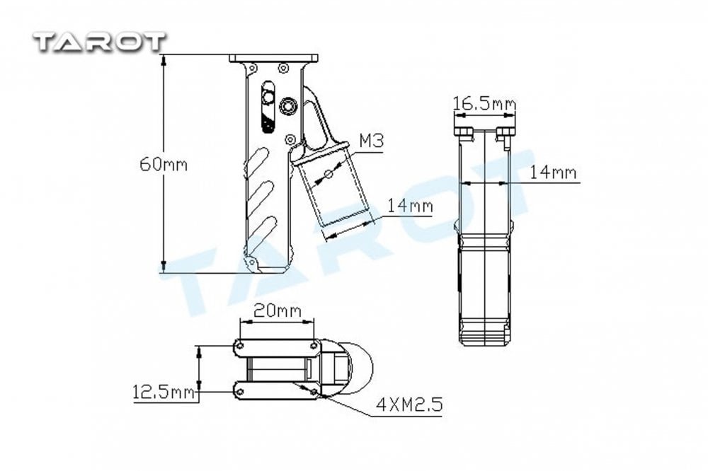 Tarot 75 Degree Servoless Rectractor to suit 16mm Tubes - TL65B45