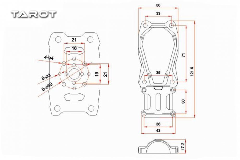 Tarot TL30Z1 30mm Aluminium Motor Mount w/ Damper (Orange)